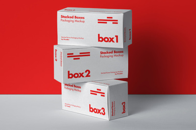 堆叠的瓦楞纸箱快递箱包装盒设计样机PSD.