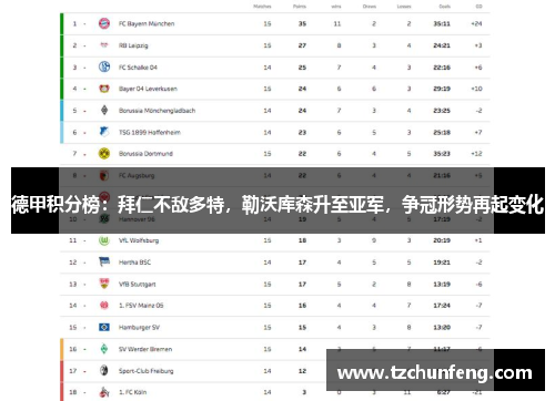 德甲积分榜：拜仁不敌多特，勒沃库森升至亚军，争冠形势再起变化