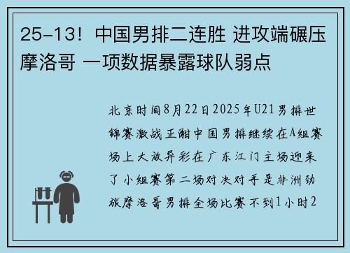 25-13！中国男排二连胜 进攻端碾压摩洛哥 一项数据暴露球队弱点